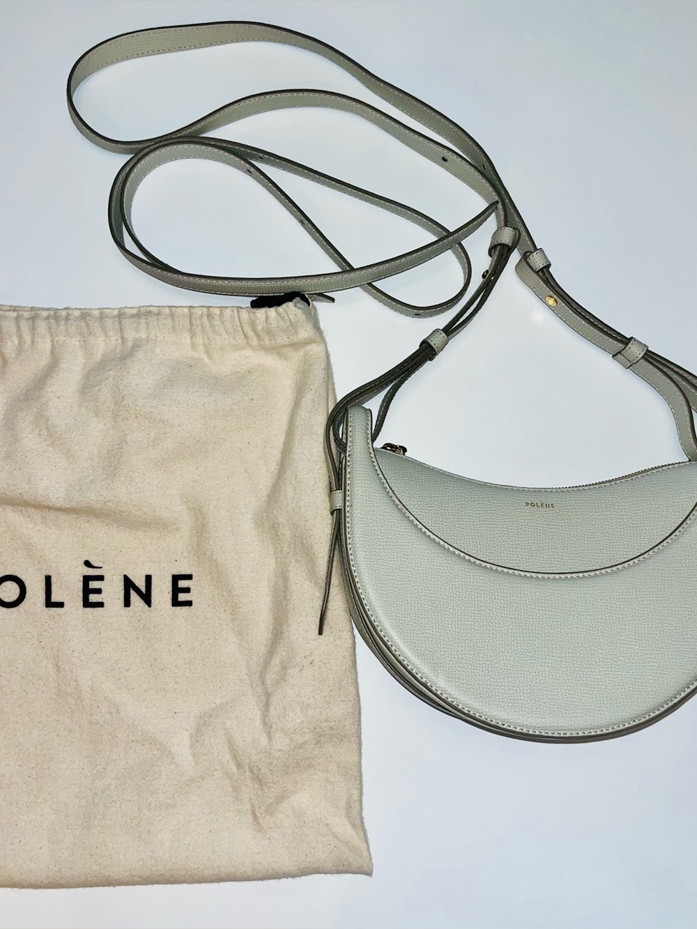 Authentic Polène Numéro Dix Bag - Textured Chalk Leather Crescent Crossbody Bag - Picture 6 of 14